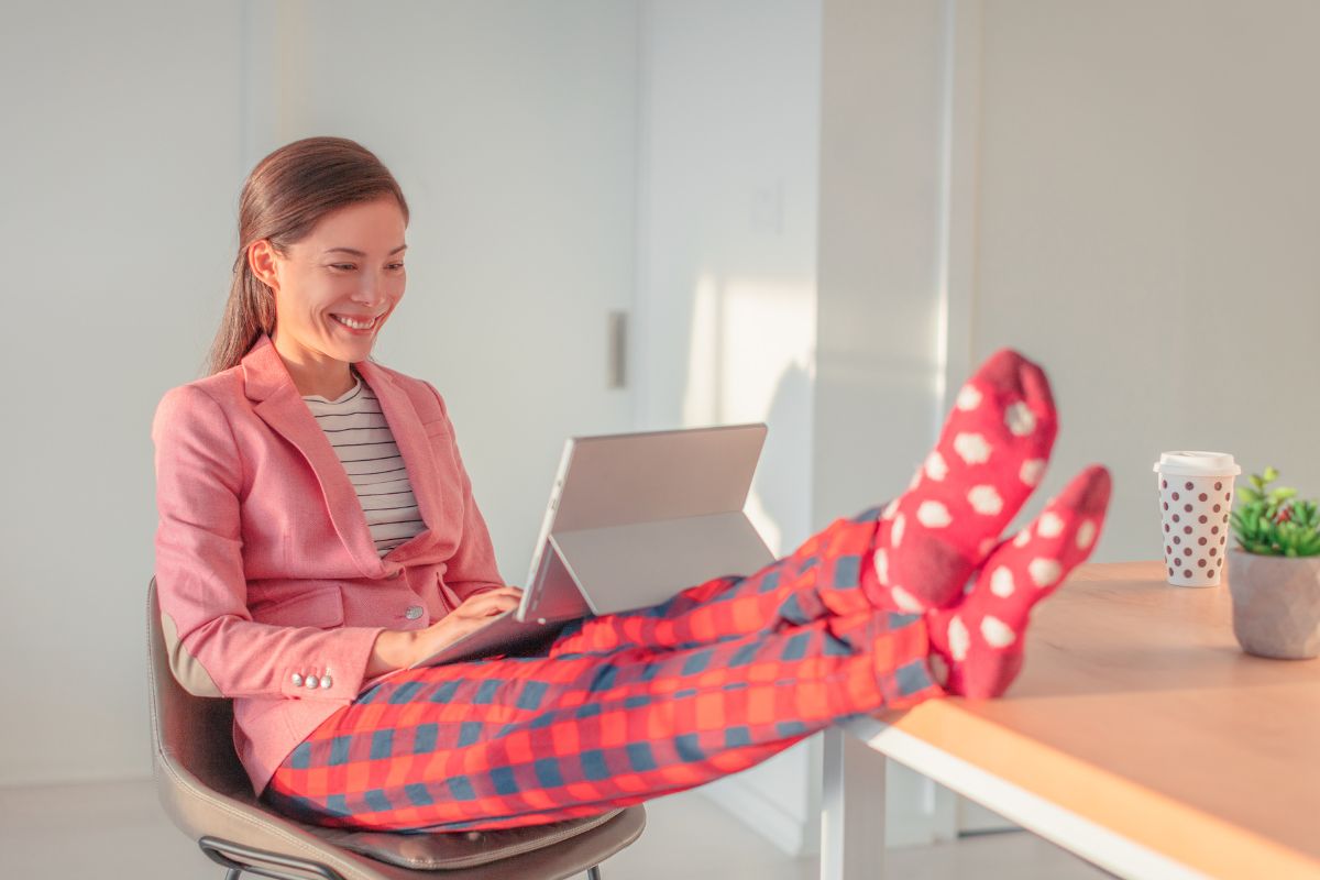 A woman working from home