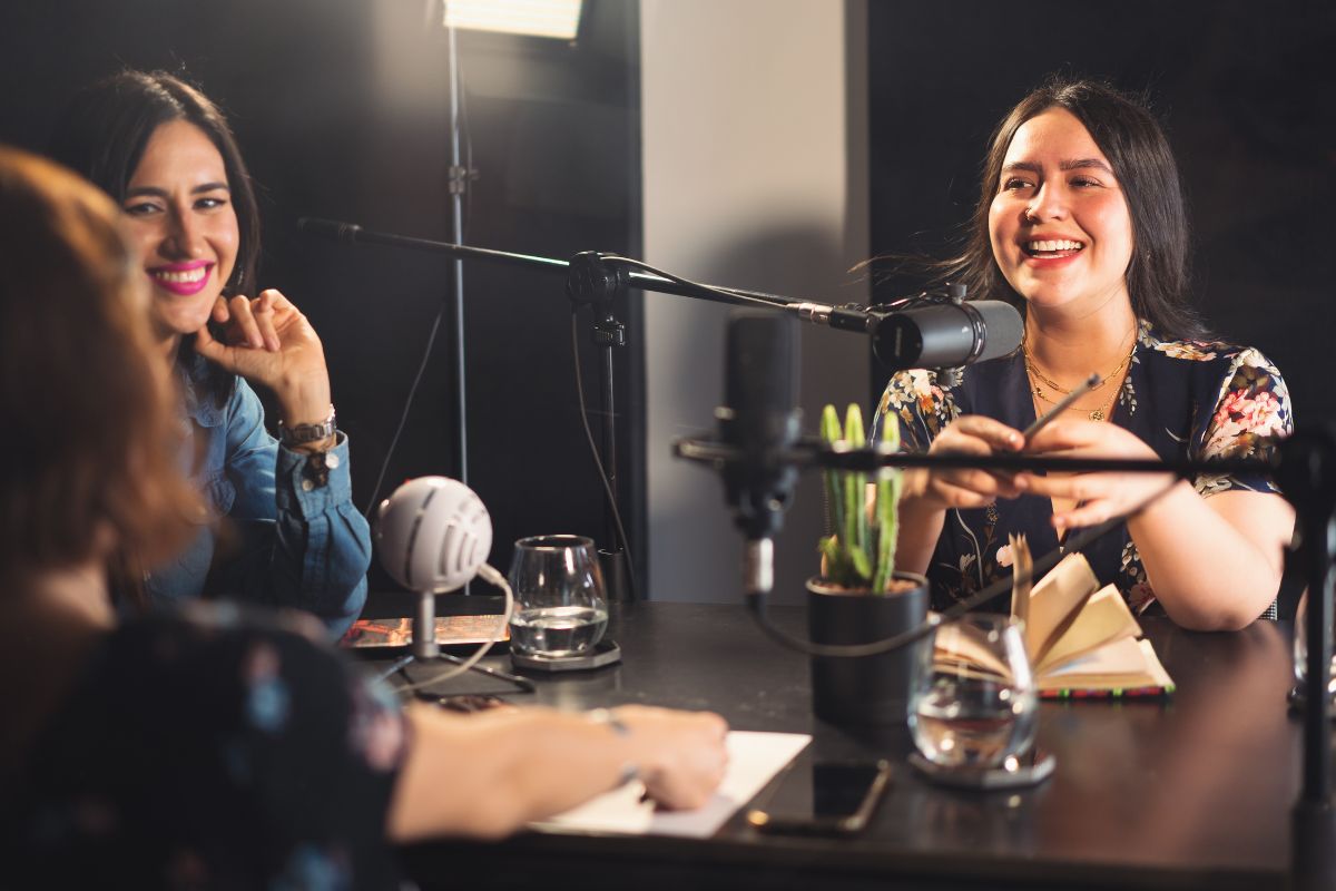 A lady collaborating with two influencer for more brand reach