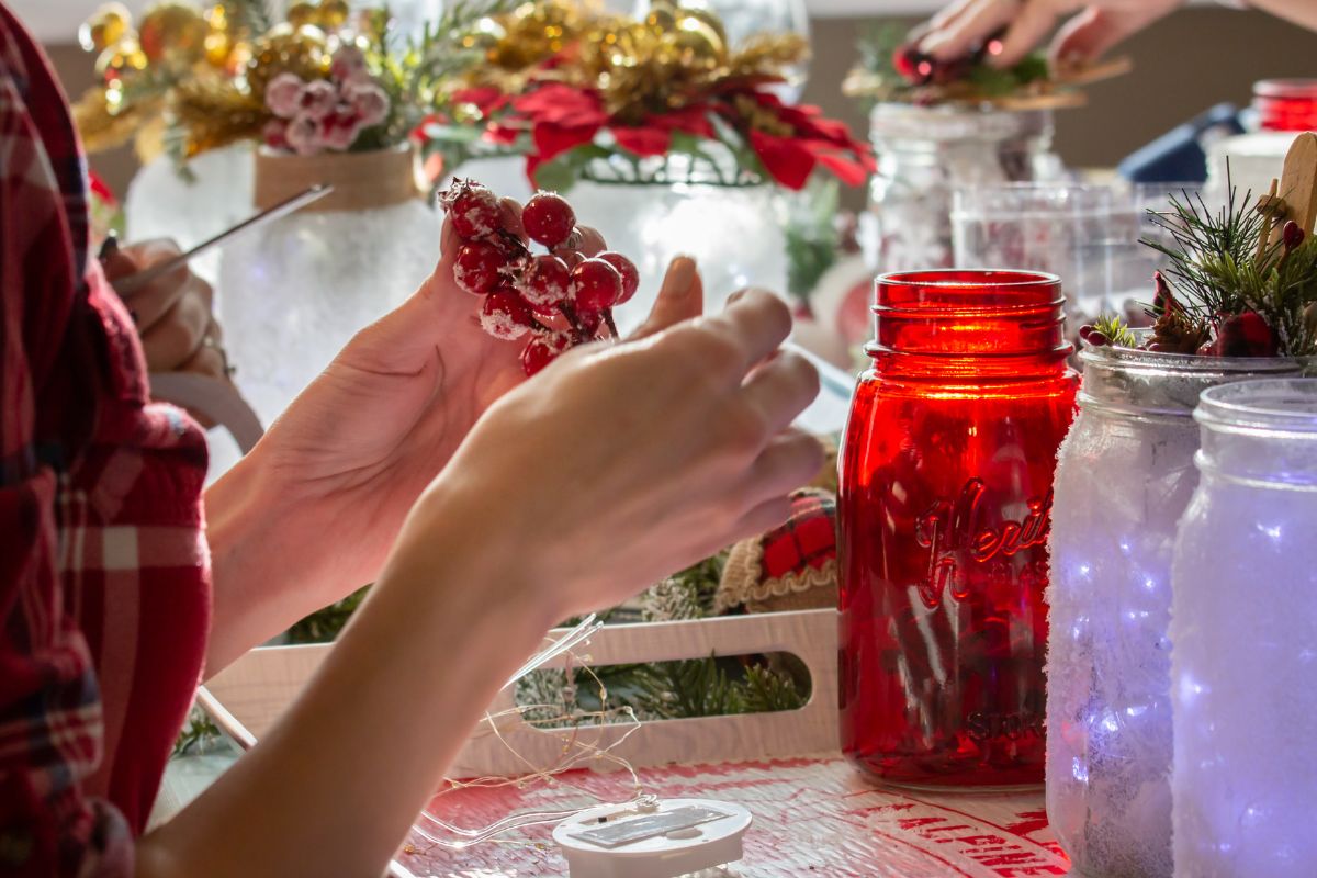 A lady making Christmas gifts by herself to give them all personal touch.