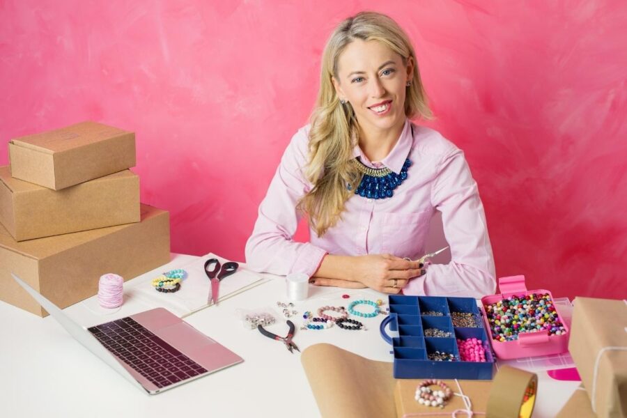 A lady selling her products on a platform which is Best Alternatives to Etsy