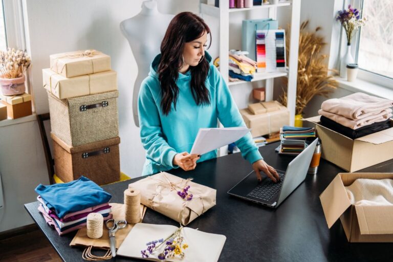 A lady working on her e-commerce business.