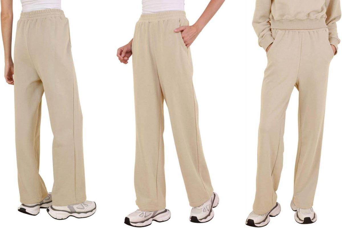 Apricot colored french terry sweatpant shown in the image.