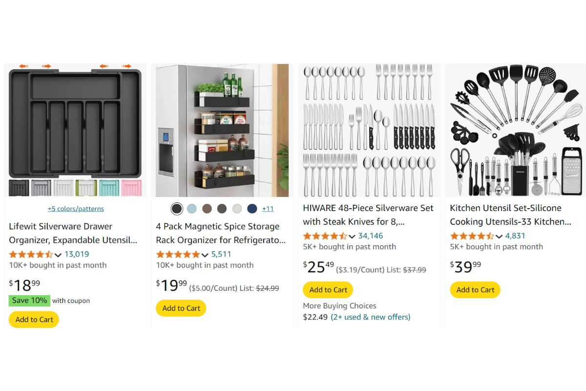 Kitchen's best selling products from Amazon shown in the image.