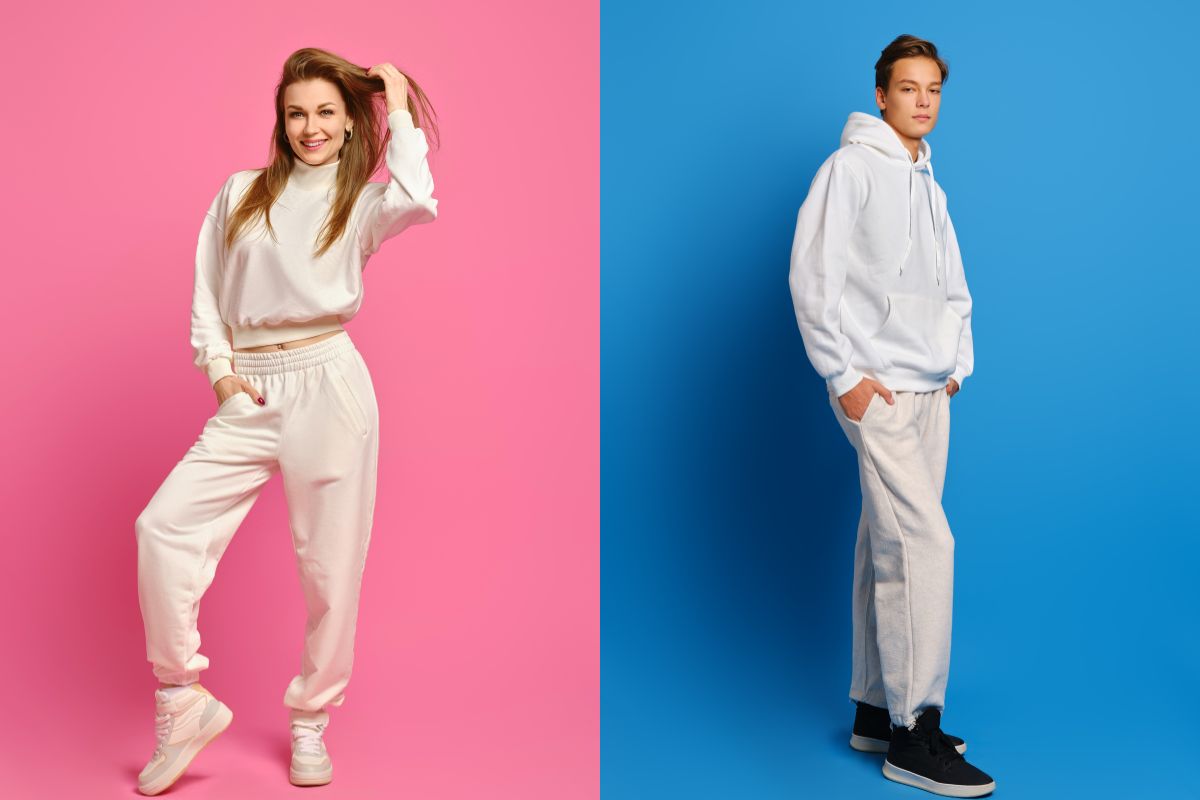 Two different image showing how one can style with sweatpant.