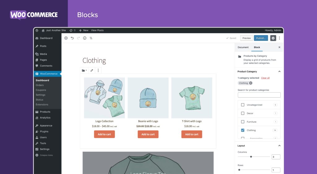 Woocommerce website interface shown in the image.