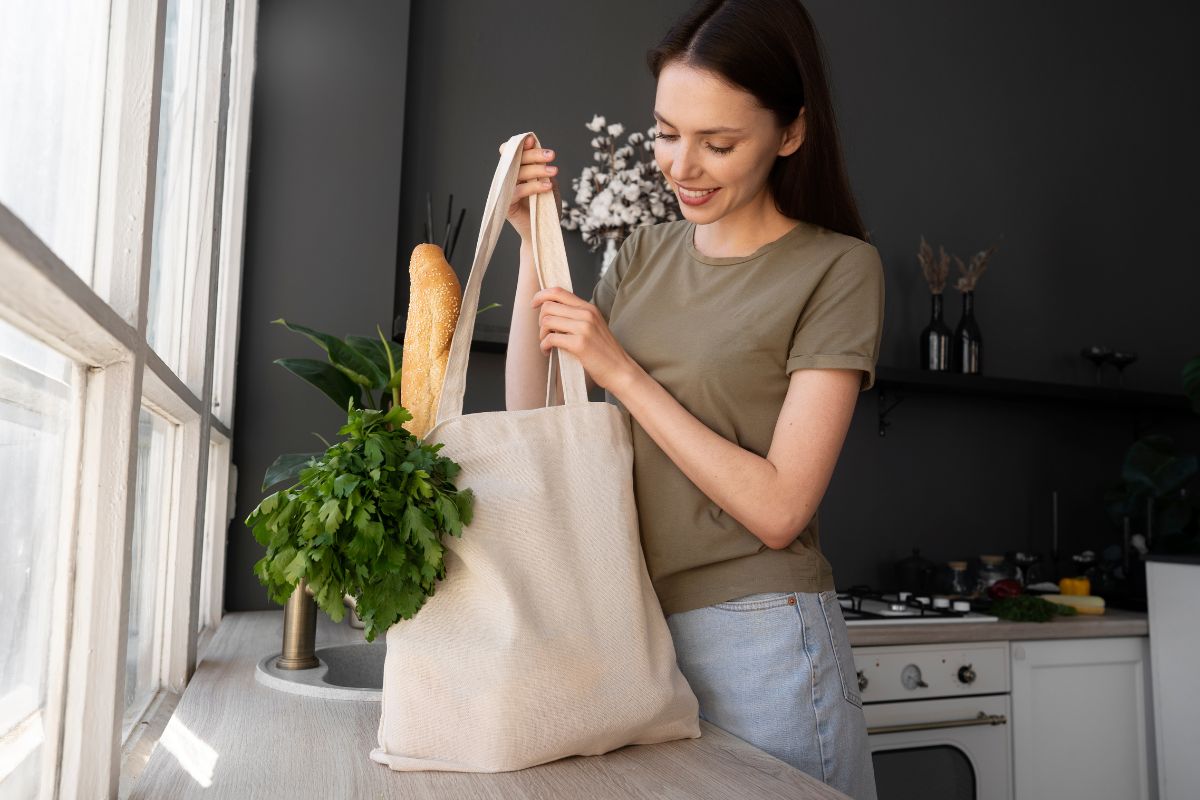 A lady using reusable bag one of the best promotional item.