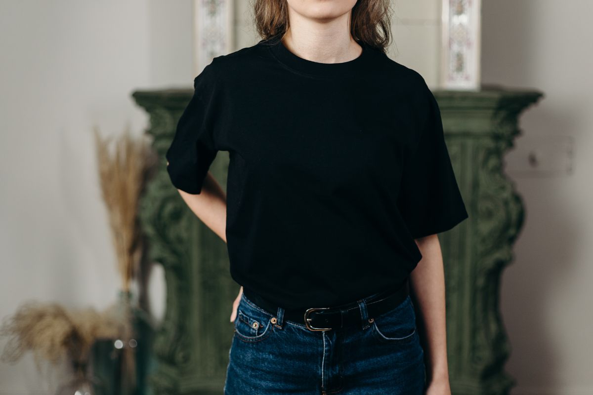 A lady wearing Organic cotton t-shirt