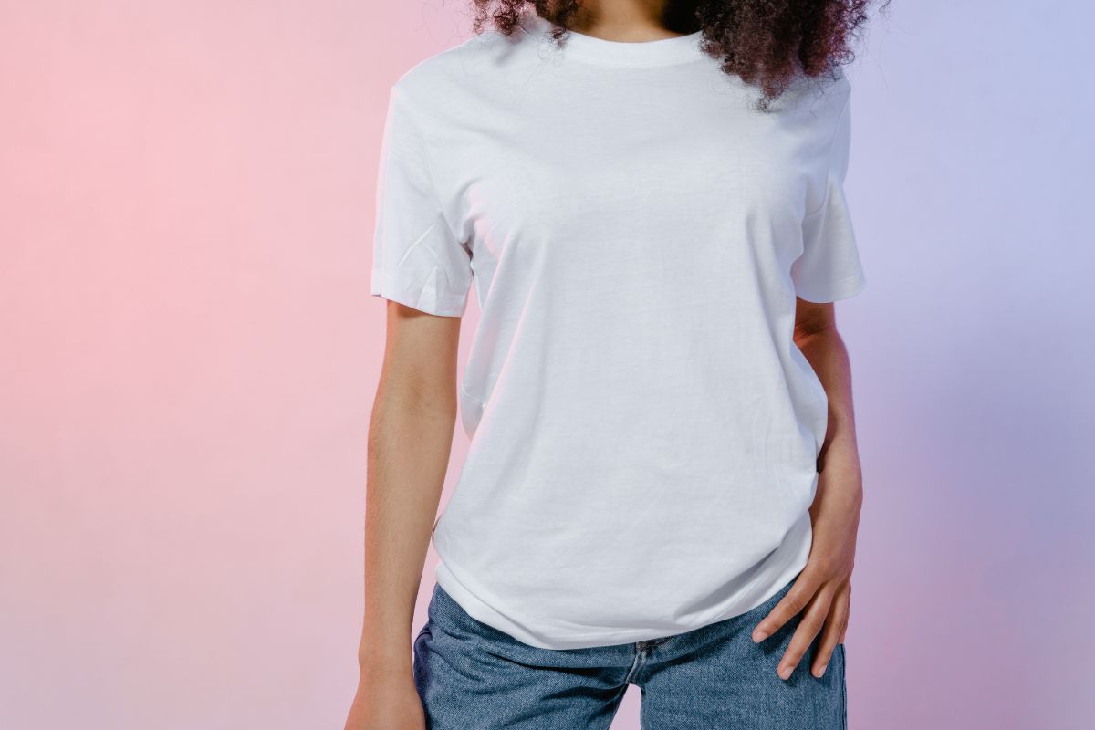 A lady wearing modal fabric t-shirt