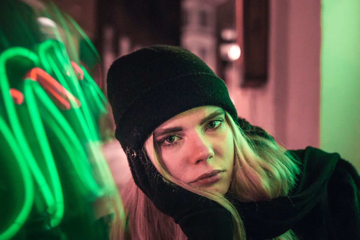 A lady wearing stylish cashmere beanie