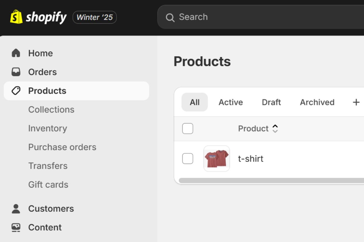 A shopify page with t-shirt as a product to sell online