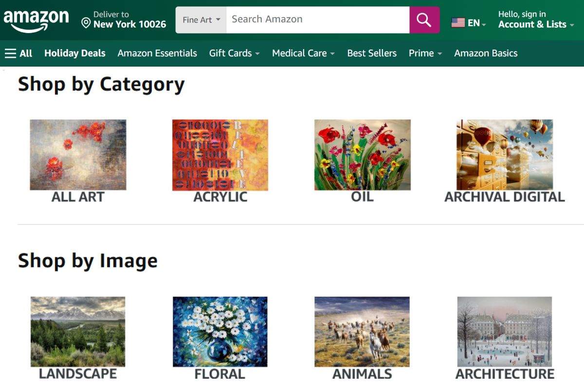 Amazon fine art webpage shown in the image