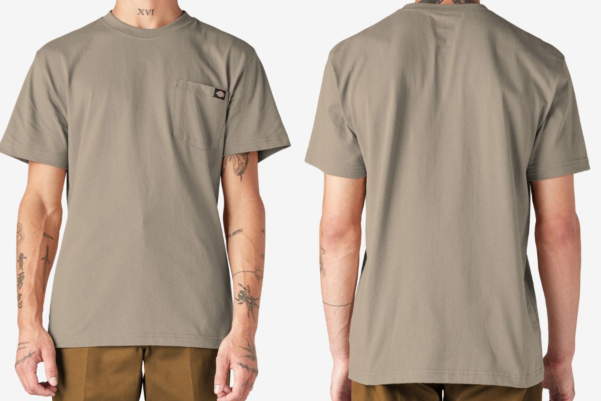 Front and back view of Dickies heavyweight tee shown in the image.