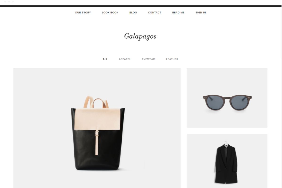 Galapagos squarespace template design for e-commerce website