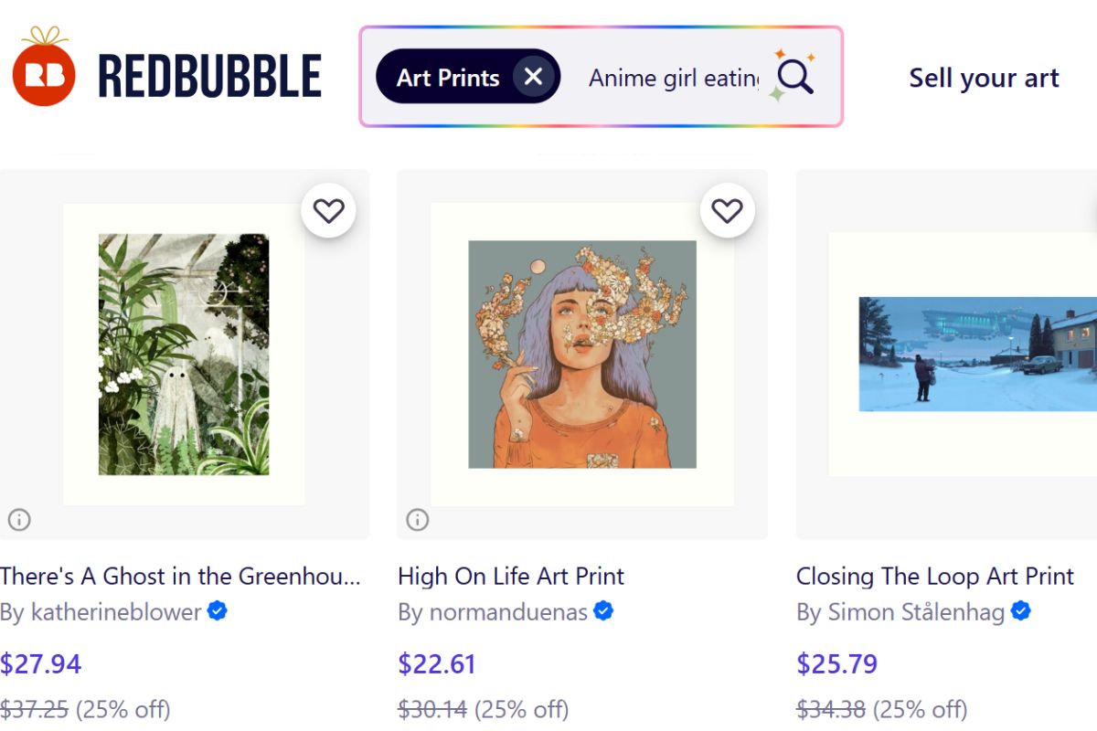 Redubble website's art print page shown in the image