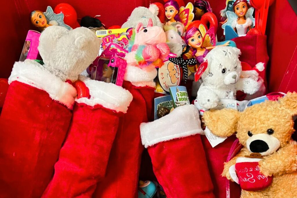 Stockings stuffed with kid's toys