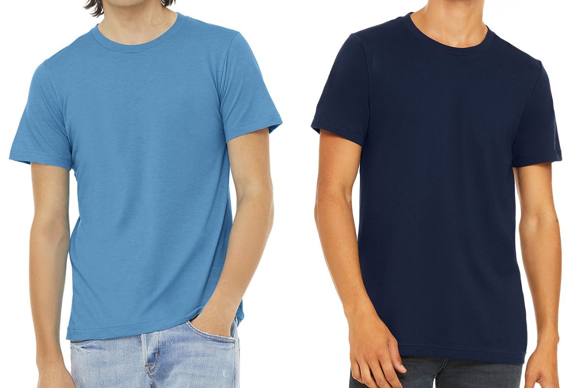 Two different colored Bella+Canvas 3001 t-shirt shown in the image