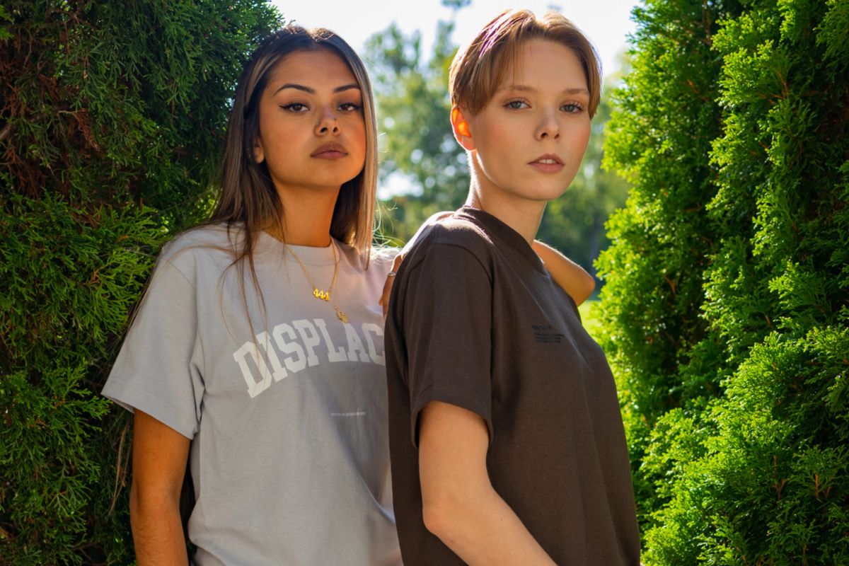 Two friends wearing T-shirt made from Hemp