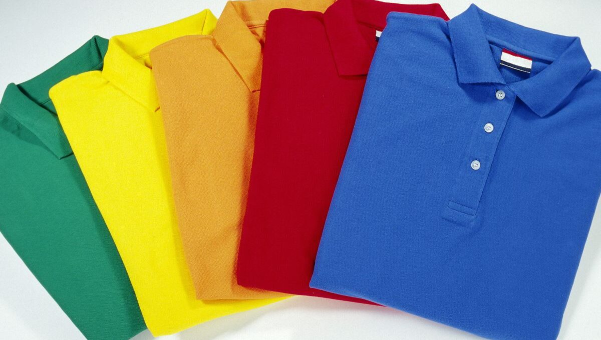 A collection of custom embroidered polo shirt kept with each other