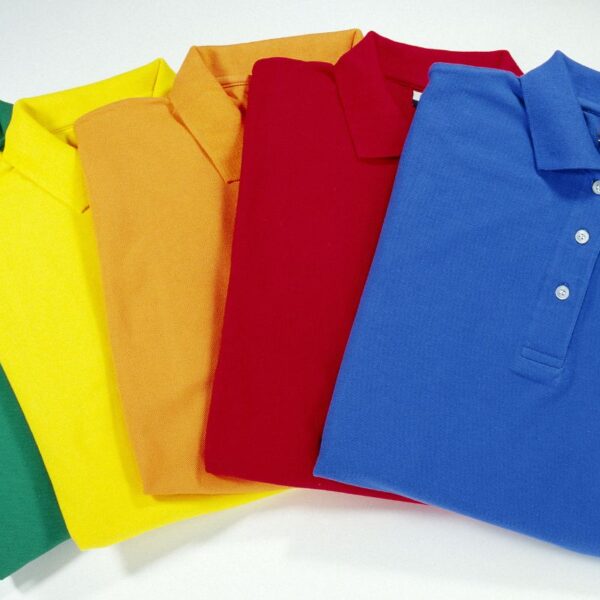 A collection of custom embroidered polo shirt kept with each other
