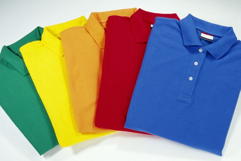 A collection of custom embroidered polo shirt kept with each other