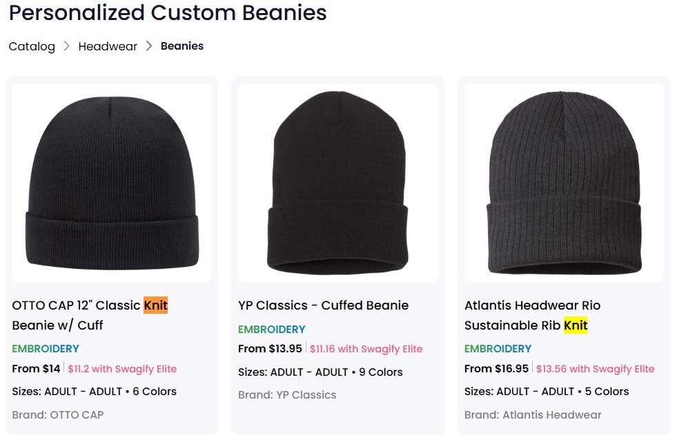 A collection of custom knit beanie for sale