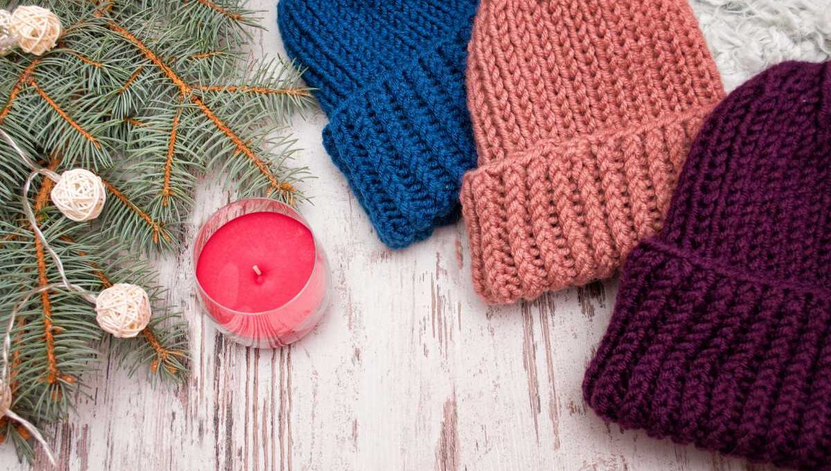 A collection of different colored custom knit beanie