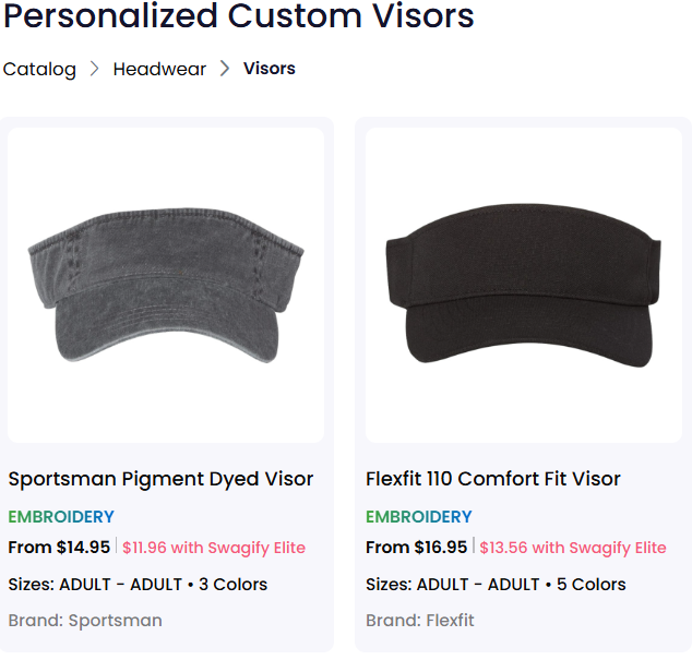 A collection of personalized custom visors for sale