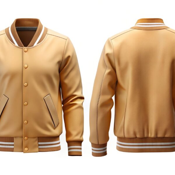 A custom bomber jacket mockup design is shown in the image