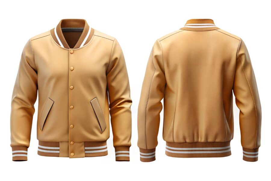 A custom bomber jacket mockup design is shown in the image