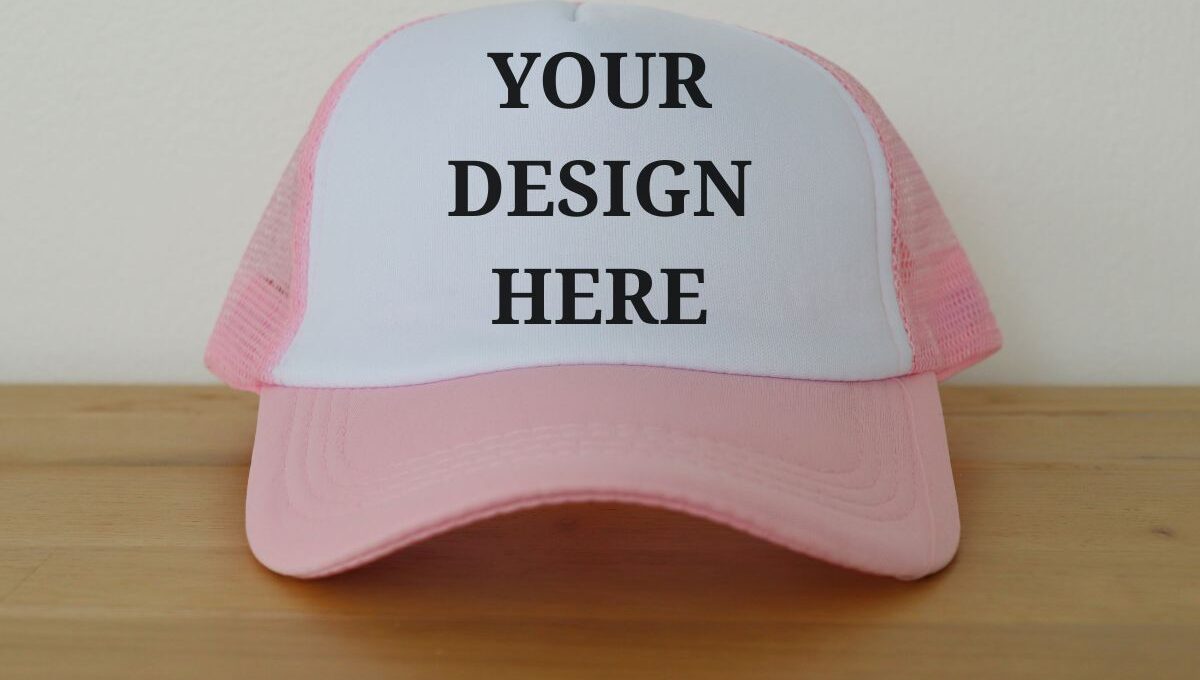 A custom trucker cap kept on a table