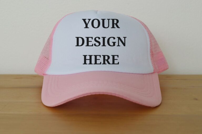 A custom trucker cap kept on a table