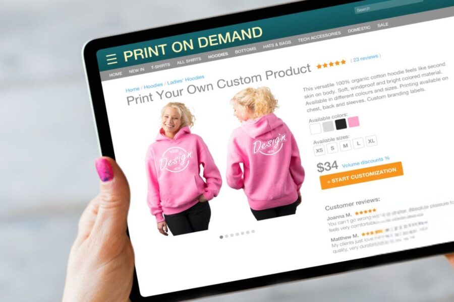 A lady is running a custom hoodie printing business online