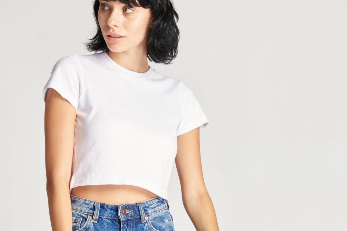 A lady wearing custom crop top t-shirt