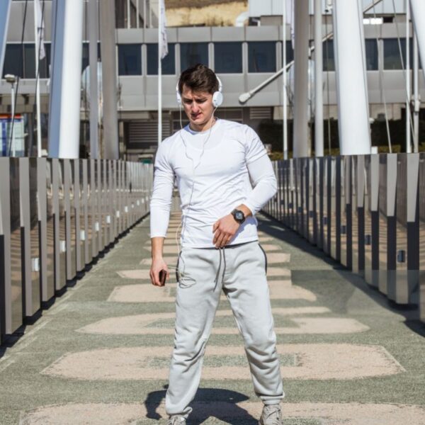 A person wearing personalized Men’s jogger sweatpants