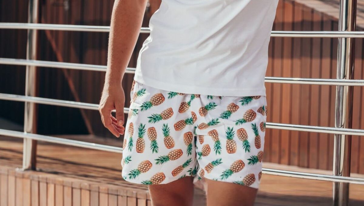 A person wearing printed Men's Athletic Shorts