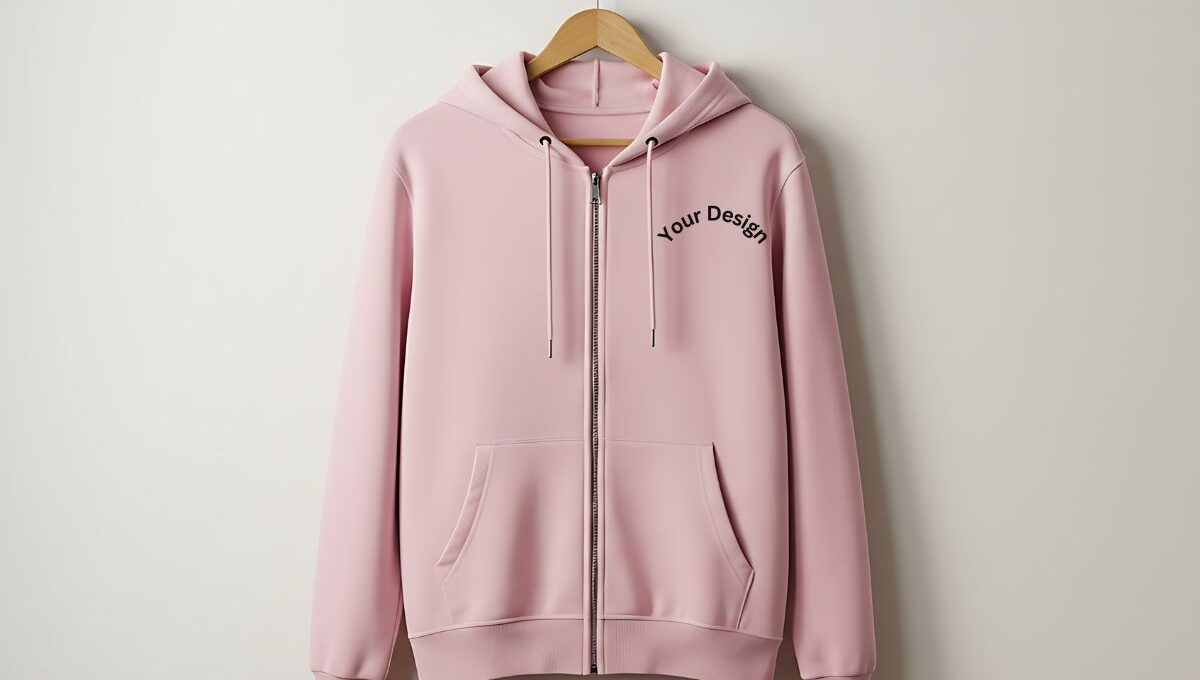 A personalized zip up hoodie shown in the image