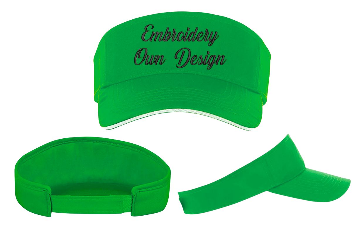 An embroidered sun visor and its parts shown in the image
