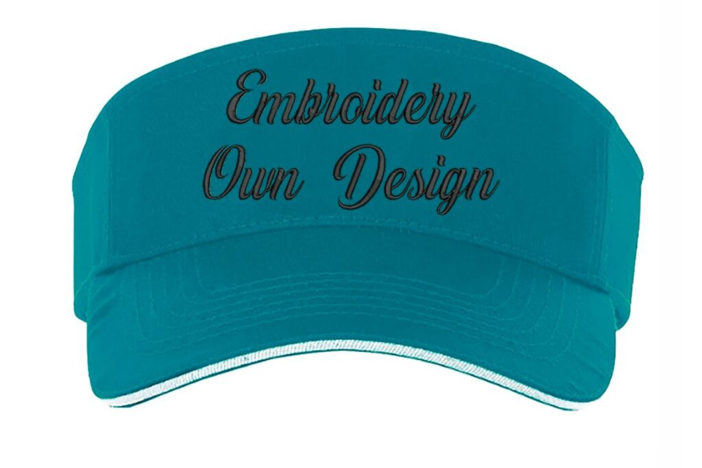 An embroidered sun visor shown in the image