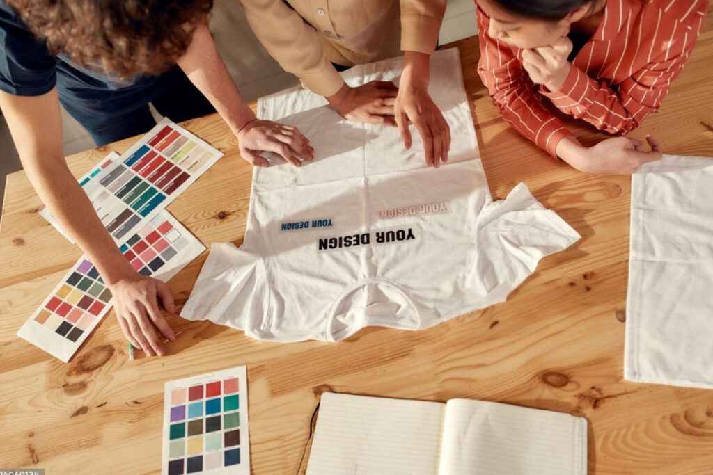 Artist selecting designing area on custom t-shirt