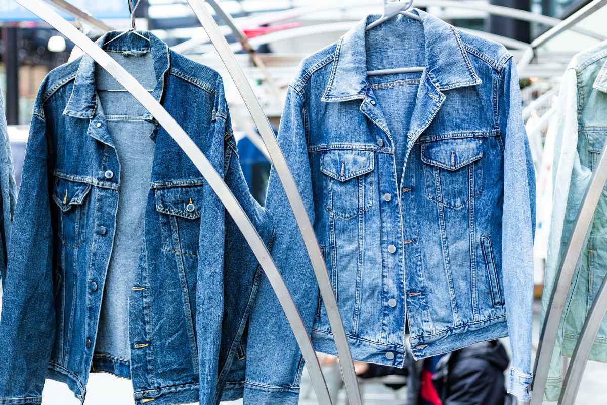 Different denim jackets are for sale at the offline store