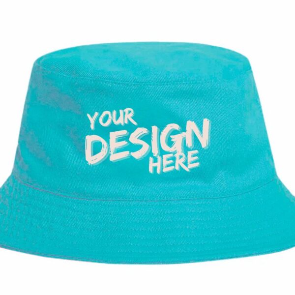 The image shows an embroidered bucket hat that can be customized