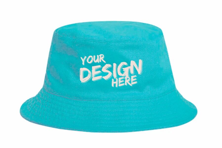 The image shows an embroidered bucket hat that can be customized