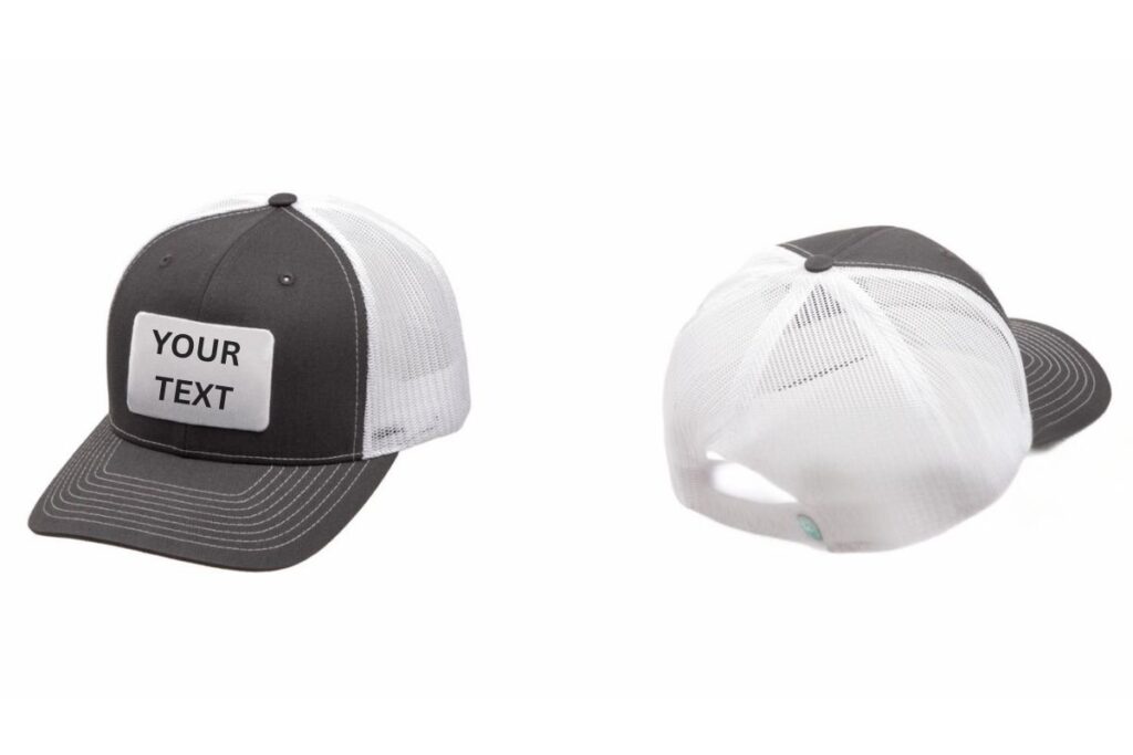 The mockup design of a custom mesh hat is shown in the image