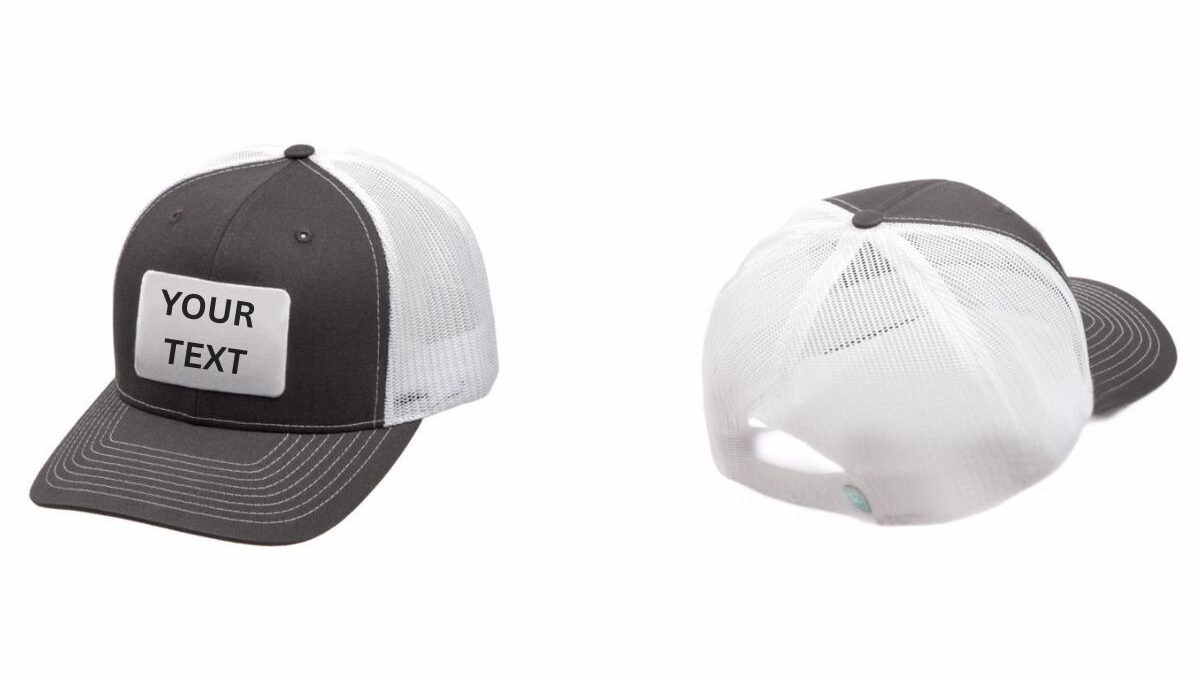 The mockup design of a custom mesh hat is shown in the image