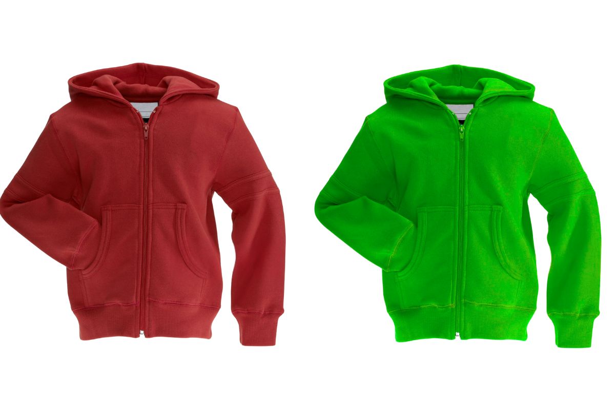 Two cotton personalized zip up hoodies are shown in the image