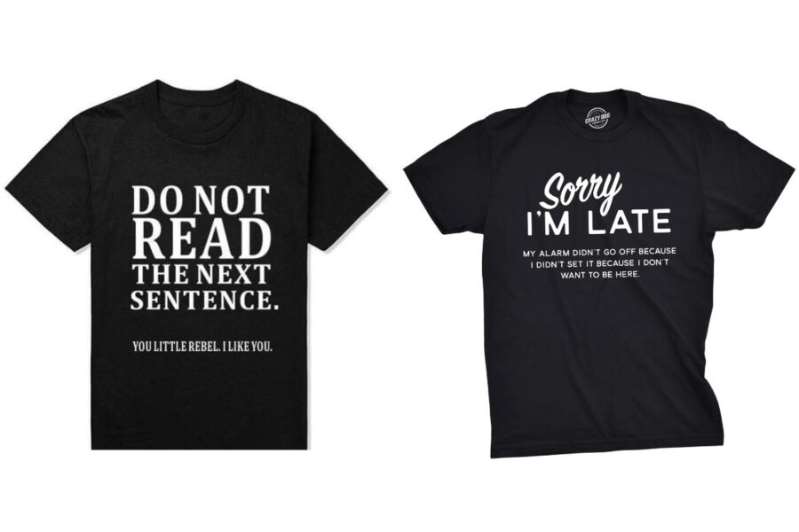 Two funny men's t-shirt shown in the image