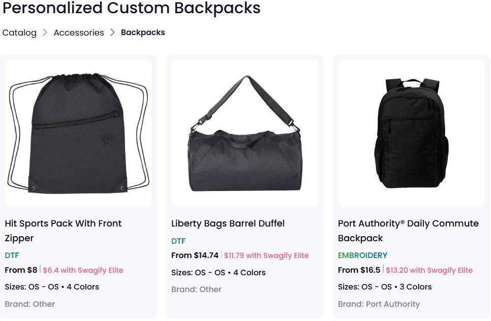 A Collection of backpacks for sale