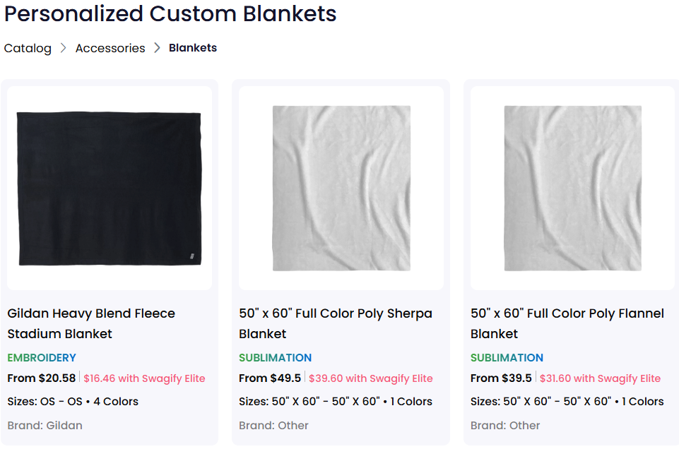 A collection of custom blankets for sale