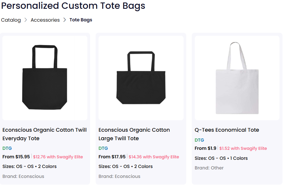 A collection of custom canvas tote bag for sale