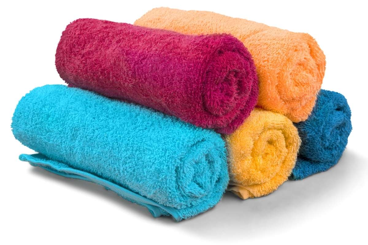 A collection of different custom hand towel kept with each other